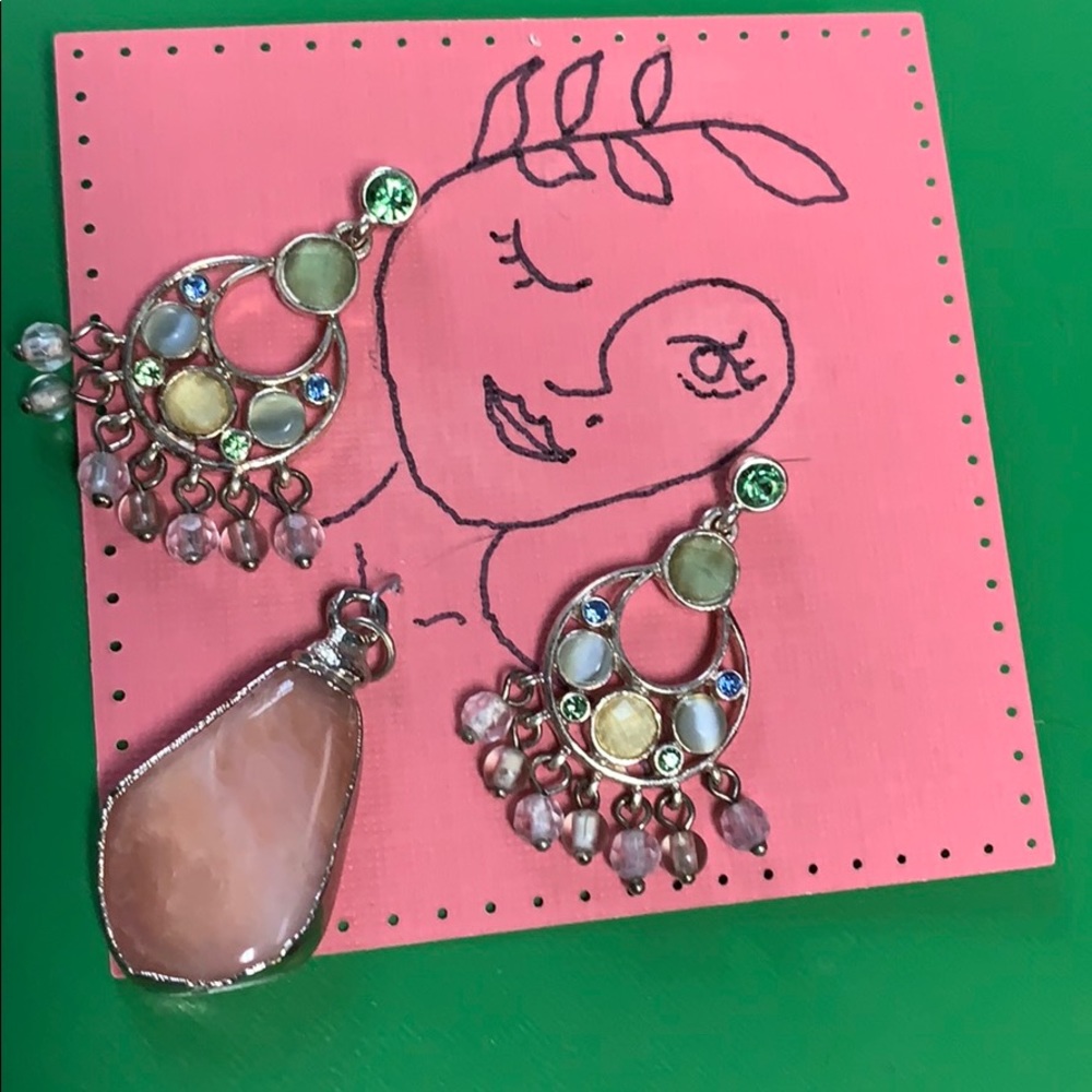 Rose Quartz pendant & drop earring set